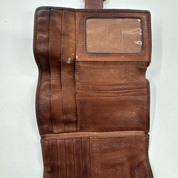 Vintage Y2K Fossil Distressed Soft Leather Wallet Trifold Brown Card Money Snap - Picture 3 of 14